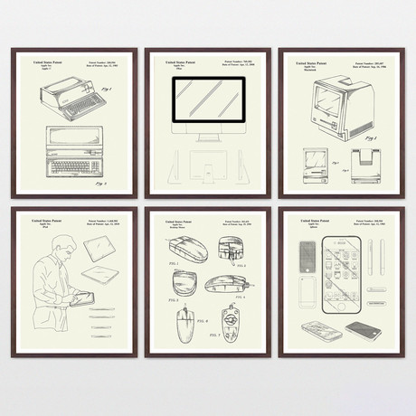 Apple Inc Patent Collection  // 6 Print Set // Warm Toned (8" x 10")