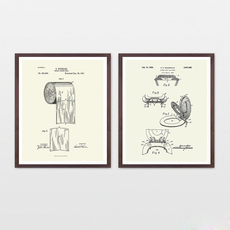 Bathroom Patent Collection // 2 Print Set // Warm Toned (8" W x 10" H)