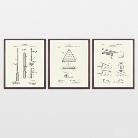 Billiards Patent Collection  // 3 Print Set // Warm Toned (8" x 10")