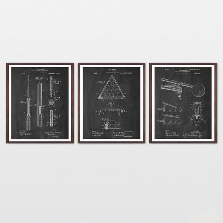 Billiards Patent Collection  // 3 Print Set // Chalkboard (8" x 10")