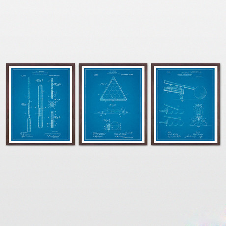Billiards Patent Collection  // 3 Print Set // Blueprint (8" x 10")