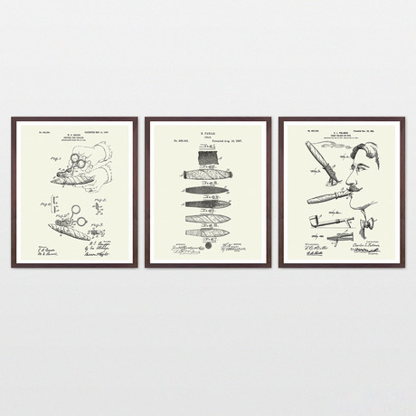 Cigar Patent Collection  // 3 Print Set // Warm Toned (8" x 10")