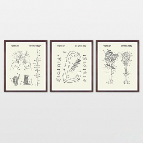 Climbing Patent Collection  // 3 Print Set // Warm Toned (8" x 10")