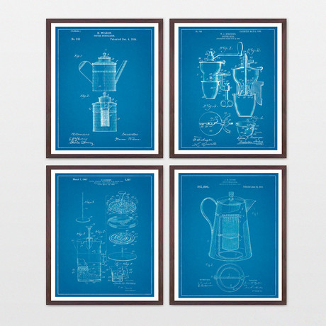 Coffee Patent Collection  // 4 Print Set // Blueprint (8" x 10")
