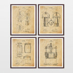 Wine Patent Art Collection // 4 Print Set // Antique Paper (8" W x 10" H)