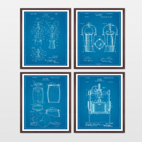 Wine Patent Art Collection // 4 Print Set // Blueprint (8" W x 10" H)