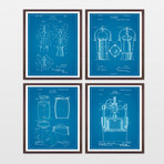 Wine Patent Art Collection // 4 Print Set // Blueprint (8" W x 10" H)