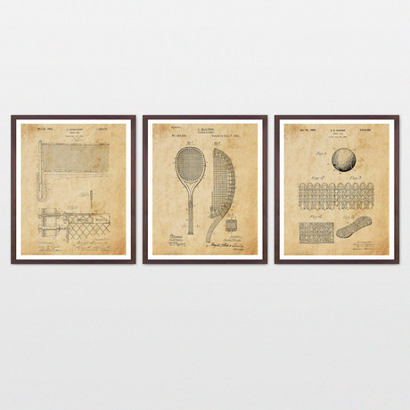 Tennis Patent Art Collection  // 3 Print Set // Antique Paper (8" x 10")