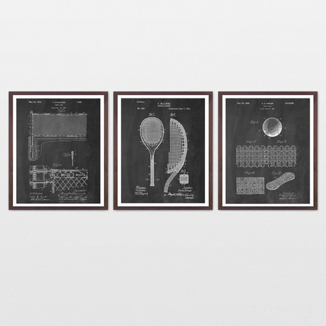 Tennis Patent Art Collection  // 3 Print Set // Chalkboard (8" x 10")