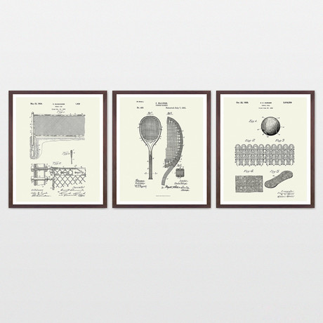Tennis Patent Art Collection  // 3 Print Set // Warm Toned (8" x 10")