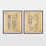 Surfing Patent Art Collection // 2 Print Set // Antique Paper (8" W x 10" H)