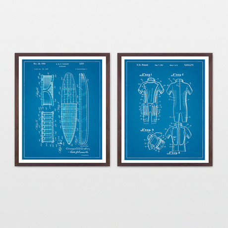 Surfing Patent Art Collection // 2 Print Set // Blueprint (8" W x 10" H)