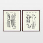 Surfing Patent Art Collection // 2 Print Set // Warm Toned (8" W x 10" H)