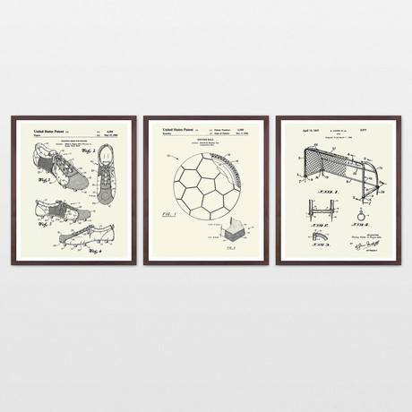 Soccer Patent Art Collection  // 3 Print Set // Warm Toned (8" x 10")