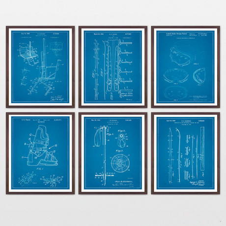 Skiing Patent Art Collection // 6 Print Set // Blueprint (8" x 10")