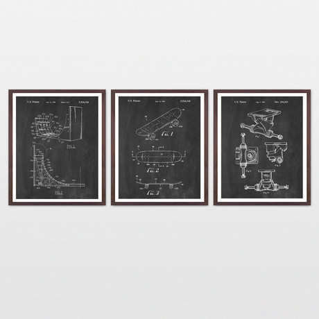 Skateboarding Patent Art Collection  // 3 Print Set // Chalkboard (8" x 10")