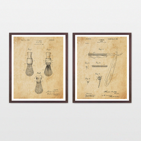 Shaving Patent Art Collection // 2 Print Set // Antique Paper (8" W x 10" H)