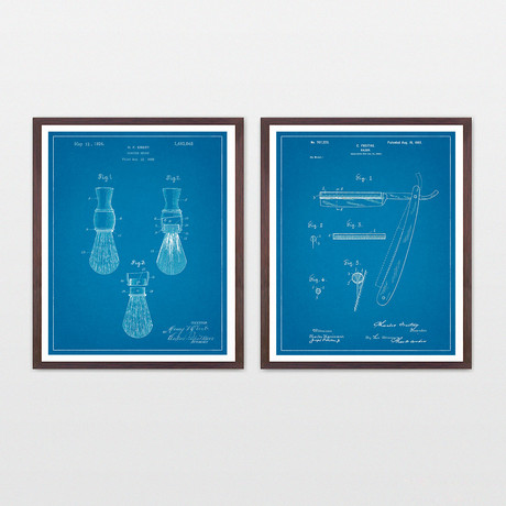 Shaving Patent Art Collection // 2 Print Set // Blueprint (8" W x 10" H)