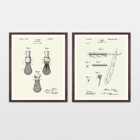 Shaving Patent Art Collection // 2 Print Set // Warm Toned (8" W x 10" H)