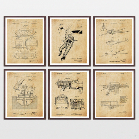 Military Patent Art Collection  // 6 Print Set // Antique Paper (8" x 10")