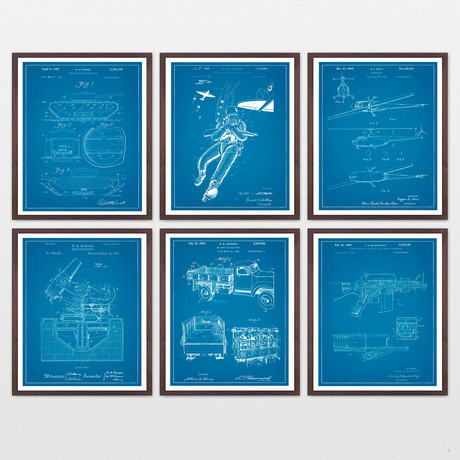 Military Patent Art Collection  // 6 Print Set // Blueprint (8" x 10")