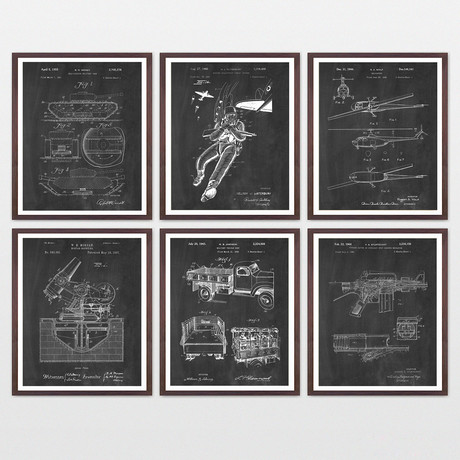 Military Patent Art Collection  // 6 Print Set // Chalkboard (8" x 10")