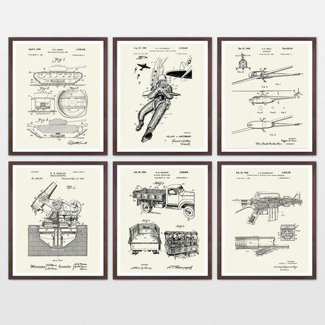 Military Patent Art Collection  // 6 Print Set // Warm Toned (8" x 10")