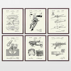 Military Patent Art Collection  // 6 Print Set // Warm Toned (8" x 10")