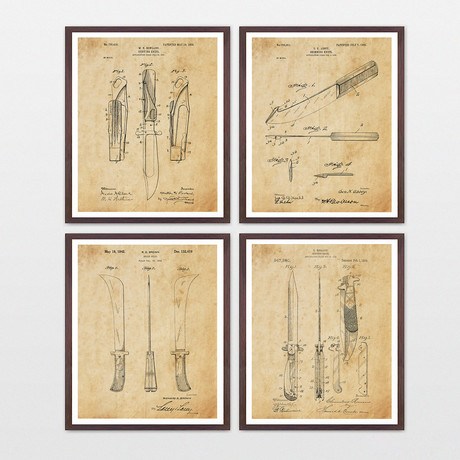 Knives Patent Art Collection  // 4 Print Set // Antique Paper (8" x 10")