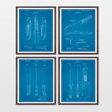 Knives Patent Art Collection  // 4 Print Set // Blueprint (8" x 10")