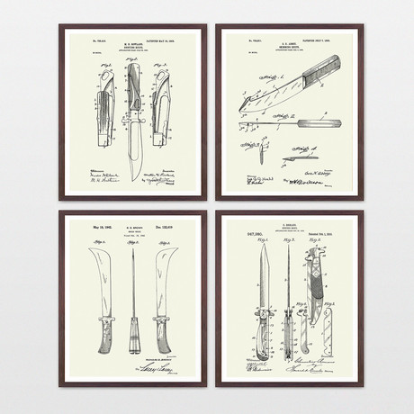Knives Patent Art Collection  // 4 Print Set // Warm Toned (8" x 10")