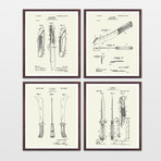 Knives Patent Art Collection  // 4 Print Set // Warm Toned (8" x 10")