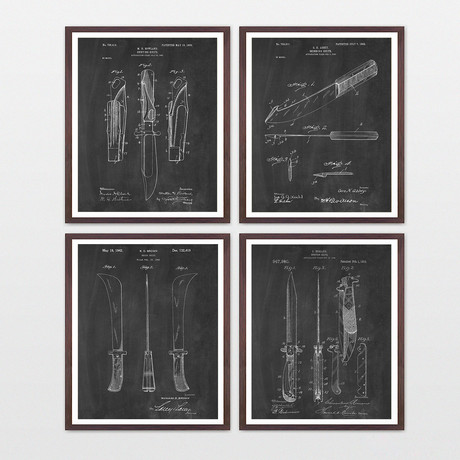 Knives Patent Art Collection  // 4 Print Set // Chalkboard (8" x 10")