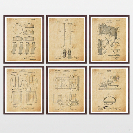 Hockey Patent Collection  // 6 Print Set // Antique Paper (8" x 10")