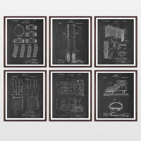 Hockey Patent Collection  // 6 Print Set // Chalkboard (8" x 10")