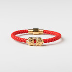Tiger Head Leather Bracelet // Red & Gold