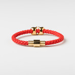 Tiger Head Leather Bracelet // Red & Gold