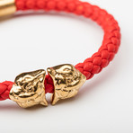 Tiger Head Leather Bracelet // Red & Gold