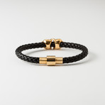 Tiger Head Leather Bracelet // Black & Gold