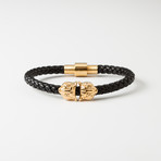 Tiger Head Leather Bracelet // Black & Gold
