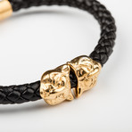 Tiger Head Leather Bracelet // Black & Gold