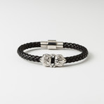Tiger Head Leather Bracelet // Black & Chrome