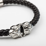 Tiger Head Leather Bracelet // Black & Chrome