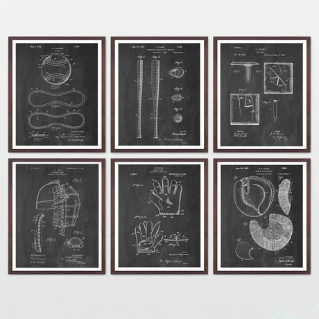 Baseball Patent Collection  // 6 Print Set // Chalkboard (8" x 10")