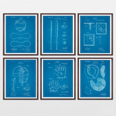 Baseball Patent Collection  // 6 Print Set // Blueprint (8" x 10")