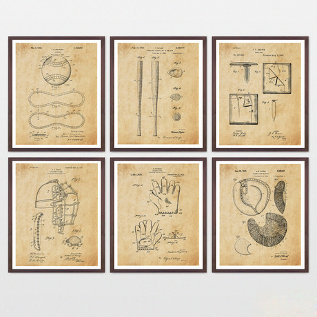 Baseball Patent Collection  // 6 Print Set // Antique Paper (8" x 10")