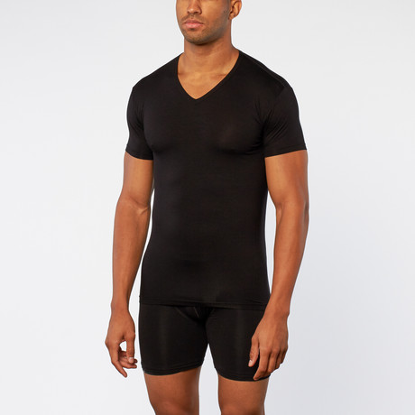 SwissTouch Cotton V-Neck Shirt // Black (S[28"-31"])