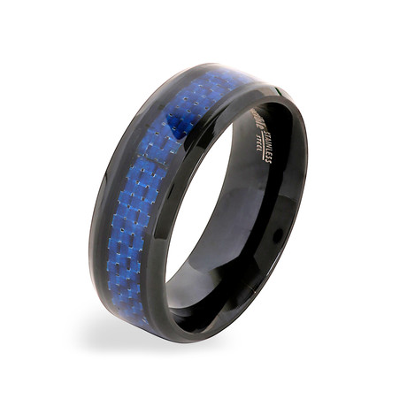 Black Plated Steel + Blue Carbon Fiber Ring (Size 7)