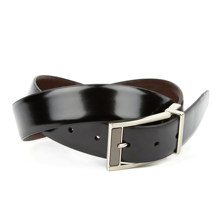 Reversible  Hi-Shine Leather Dress Belt // Black + Brown (Waist 32)