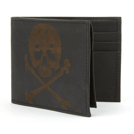 Skull Design Leather Wallet // Black